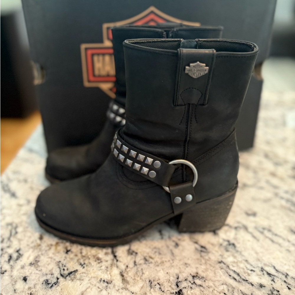 Harley-Davidson Black Combat Moto Boots with Silver Studs